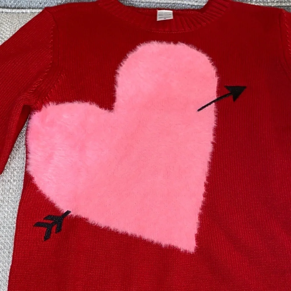 Carter's Vibrant Red Sweater with Fuzzy Pink Heart